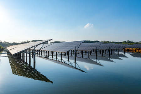Solar panel, photovoltaic, alternative electricity source-selective focus, copy spaceの写真素材