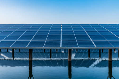 Solar panel, photovoltaic, alternative electricity source-selective focus, copy spaceの写真素材