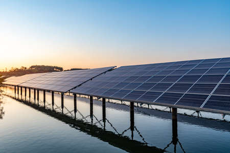 Solar panel, photovoltaic, alternative electricity source-selective focus, copy spaceの写真素材