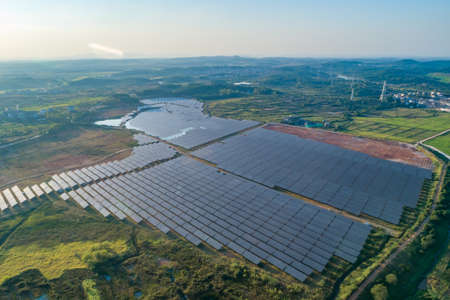 Solar panel, photovoltaic, alternative electricity source-selective focus, copy space