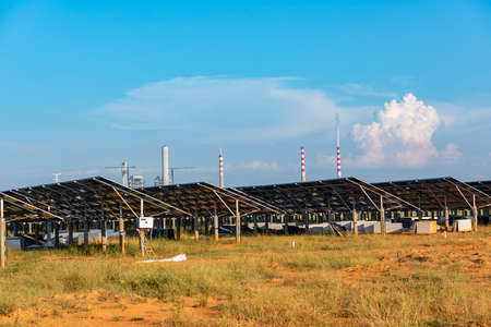 Solar panel, photovoltaic, alternative electricity source-selective focus, copy spaceの写真素材