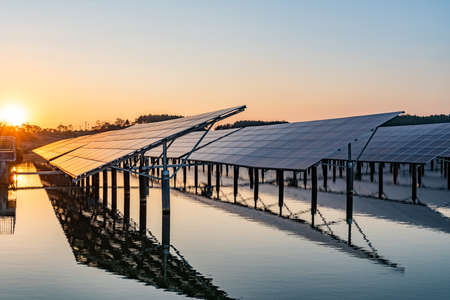 Solar panel, photovoltaic, alternative electricity source-selective focus, copy spaceの写真素材