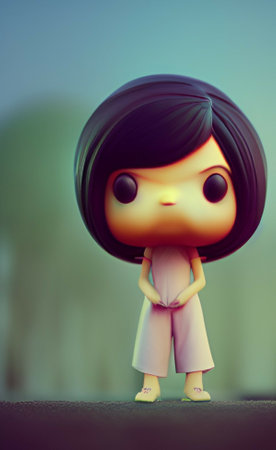 cute little girl doll with a sad expression on her face.の写真素材