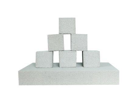 Lightweight construction brick isolated on white. Lightweight foamed gypsum block isolated on whiteの写真素材
