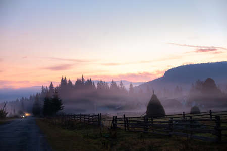 Landscape nature view background. View from street at a wonderful landscape nature view with space for your text in mountainsの写真素材