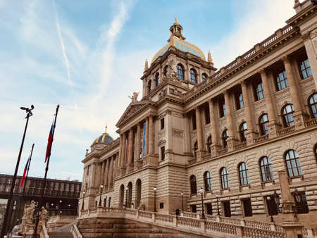 Reconstructed historical building of czech National Museum at the top of Wenceslas Square - Prague, Czech Republicのeditorial素材