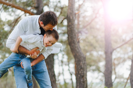 Happiness and harmony in family life. happy family concept. Family having fun outdoorの写真素材