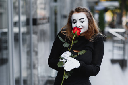 The girl with makeup of the mime. improvisation.の写真素材