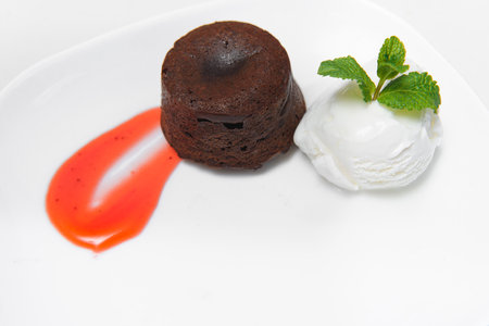 Chocolate fondant with ice creamの写真素材