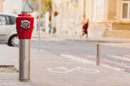 typical american red fire hydrantの写真素材