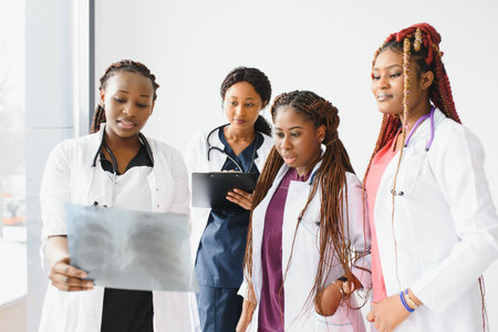 group of young African medical workers on white backgroundの写真素材