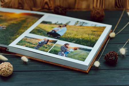 Premium Photo book Family, Great Size, Wooden Cover, Solid Pages, Quality Printing.の写真素材