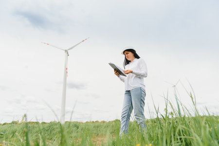 Female Engineer in a Wind Turbines Farm