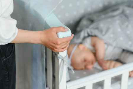 Newborn baby sleep first days of life. Cute little newborn child sleeping peacefullyの写真素材