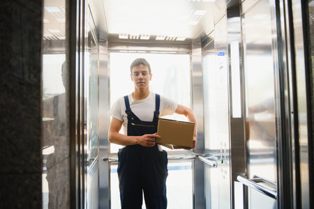 Postman with parcel box. postal delivery service.