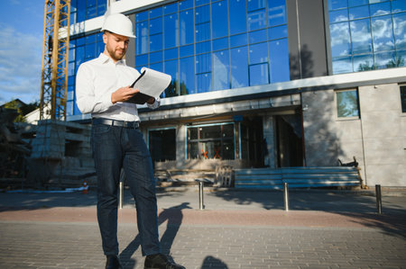 portrait of a young architect or engineer on a construction site