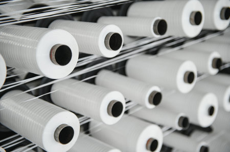 Closeup of thread for the Textile industry,Weaving and warpingの写真素材