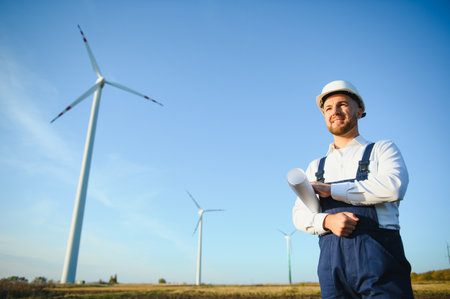wind turbines generating electricity. energy conservation concept.