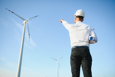wind turbines generating electricity. energy conservation concept.