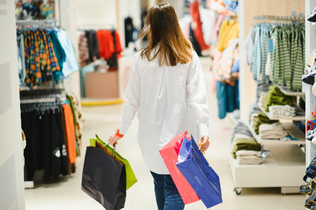 Woman shopping. Happy woman with shopping bags enjoying in shopping. Consumerism, shopping,...