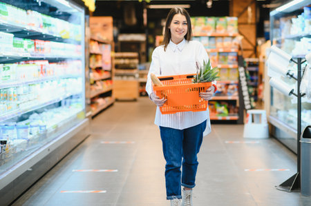 Woman shopping at the supermarketの写真素材