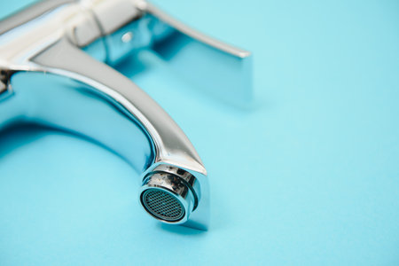 Double handle water tap. New chrome or steel mixer tap