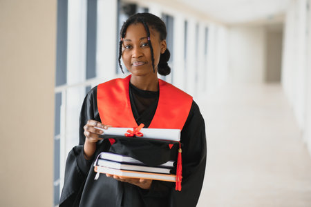 beautiful young afro american graduate holding diploma