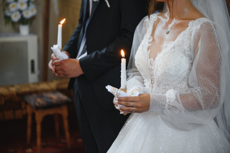 Priest during a wedding ceremony - nuptial massの写真素材