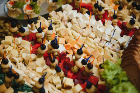 various dessert with fresh fruit on buffet line, sweet.の写真素材