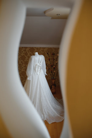 Bride dressing wedding gown. morning brideの写真素材