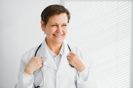 Portrait of woman doctor in hospital.の写真素材