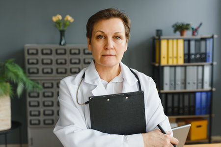 Portrait of woman doctor in hospital.の写真素材