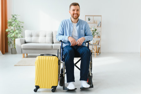 Young disabled man preparing for summer vacation.