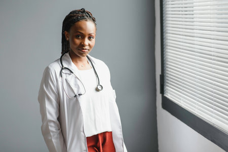 Portrait of a female doctor in modern hospitalの写真素材