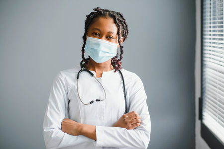 Portrait of a female doctor in modern hospitalの写真素材