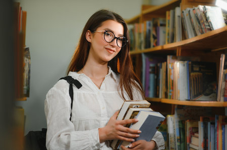 Beautiful girl in a library.