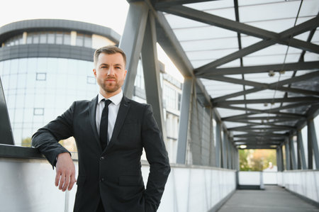 Handsome male model posing wearing a back suitの写真素材