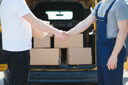 Delivery service send to customer receiving packageの写真素材