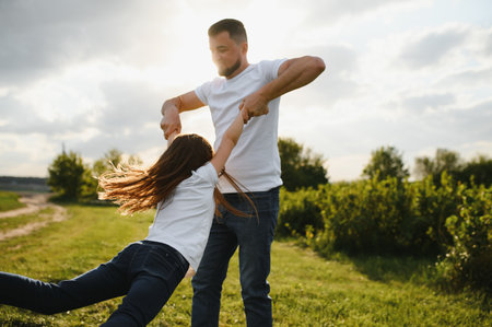 father and daughter in nature.の写真素材