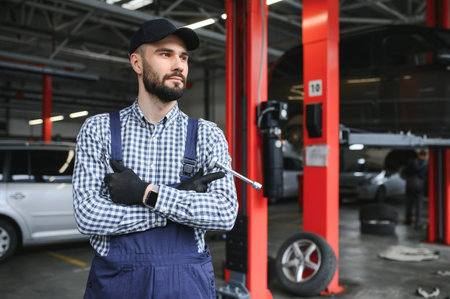 Male mechanic in car service center.の写真素材