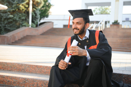 Handsome indian graduate in glow with diploma