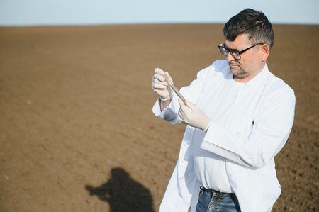 Testing Soil. agronomist. Environmental protection, organic soil certification, Soil Fertility Analysis.の写真素材