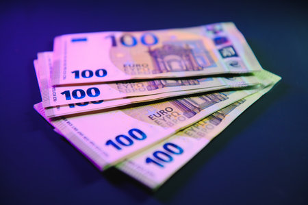100 currency money hundred euro bills.の写真素材