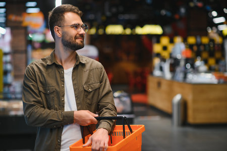 Smiling Male Customer Doing Grocery Shopping.の写真素材