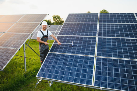 man cleaning, solar power washing.