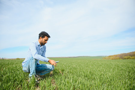 Indian farmer on agricultural field.