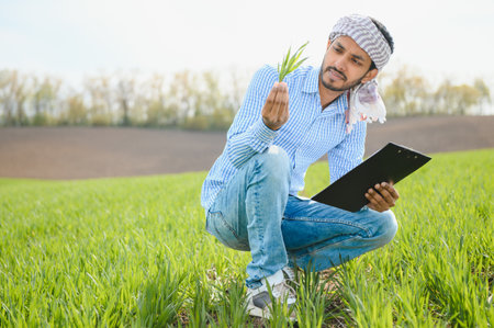Indian farmer in his Wheat field.