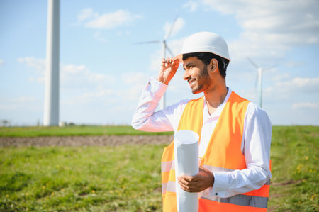 Windmill engineer inspection and progress check wind turbine.