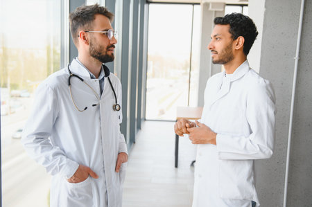 Two young male doctors in the clinic.の写真素材