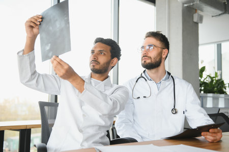 Two young male doctors in the clinic.の写真素材